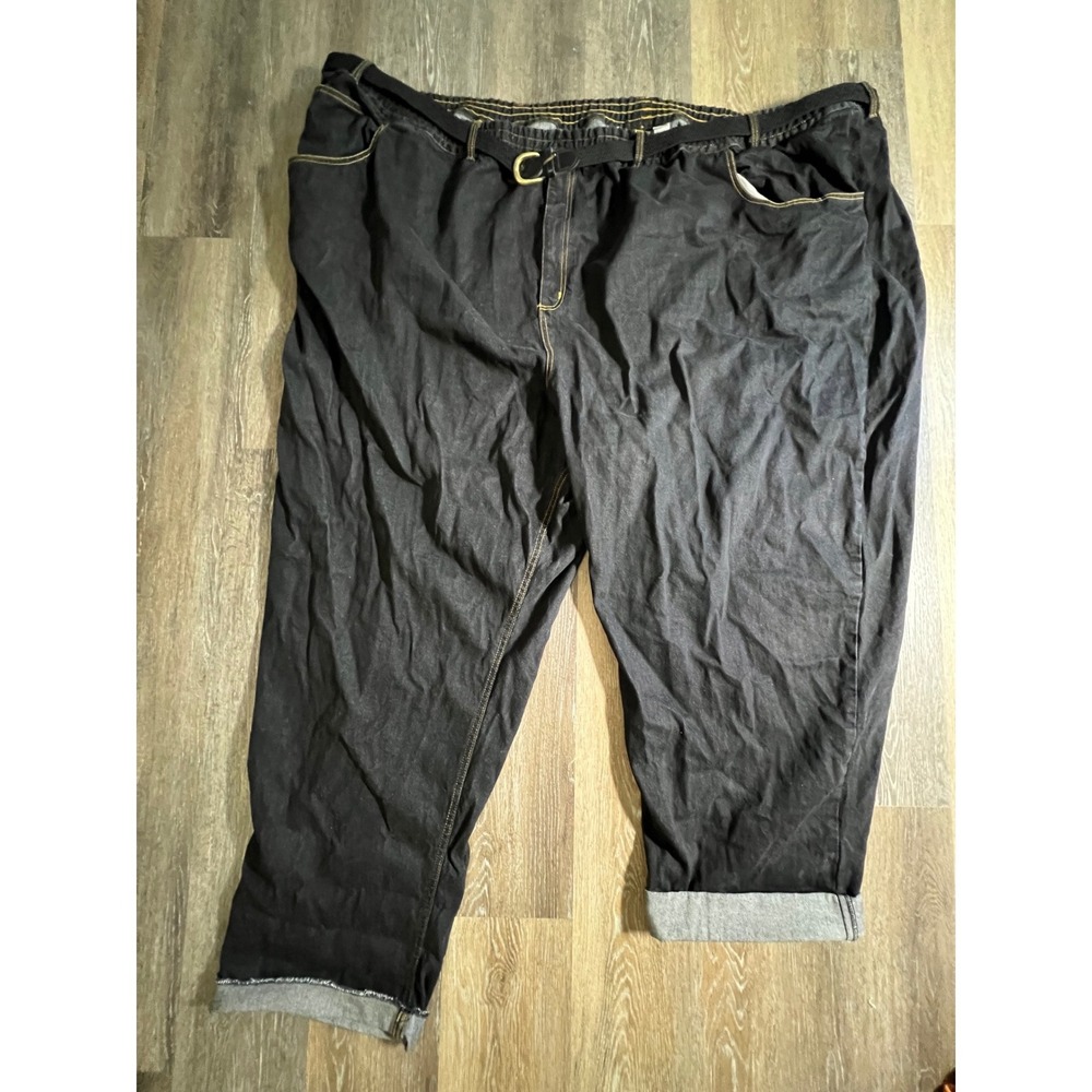 KingSize Denim Jeans Mens 9XL 38 Black Elastic Waist Braided Belt Cotton